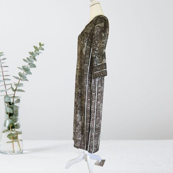 Versona Long, Patterned Dress 3/4 Sleeves Side Slits Size Small - Picture 4 of 7